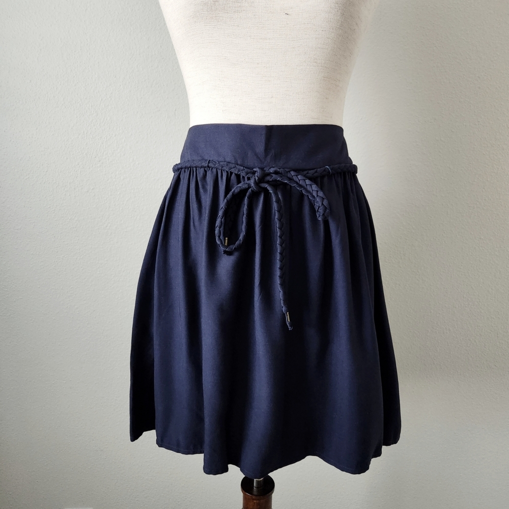 Tommy Hilfiger Navy Blue Pull-On Skirt With Braided Tie Belt, Size Small